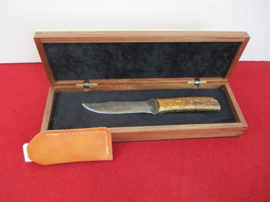Marble's Gladstone-Vintage Brass Pinned Bone Fixed Blade Knife