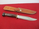 Marble's Gladstone-Leather Brass Full Guard Fixed Blade Knife w/ Sheathe