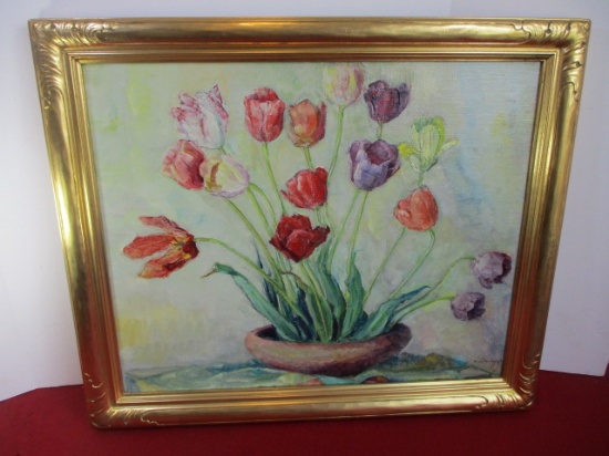 1935 Tulips on Canvas by Vivian Church Hoyt