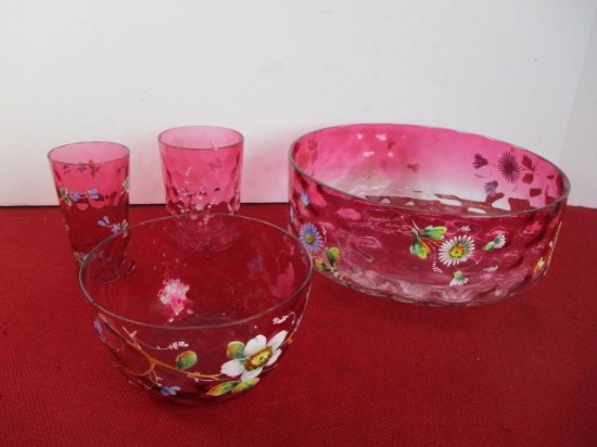 Mary Gregory Style Ruby Glass-Lot of 4