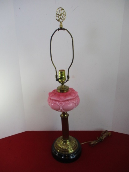 Victorian Ruby Edge Etched Banquet Lamp