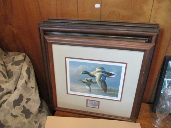 Framed Duck Prints w/ Stamps-Lot of 4