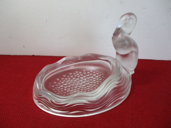 Verlys French Art Deco Opalescent Glass Dish w/ Figural Duck