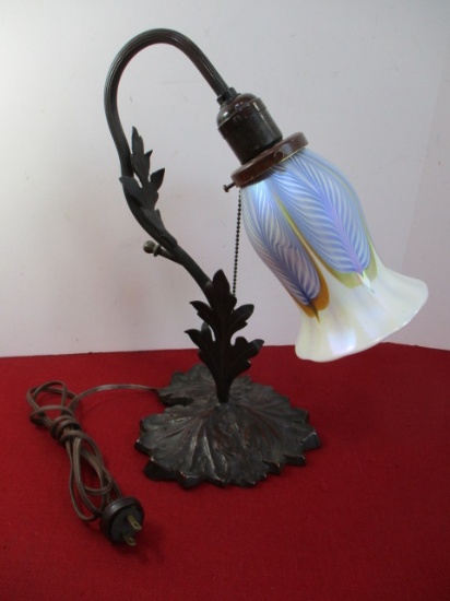Hubbell Art Nouveau Cast Base Lamp w/ Decorative Shade