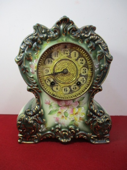 Gilbert Clock Co. #416 Hand Painted Porcelain Mantle Clock