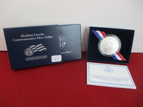 United States Mint Abraham Lincoln Commemorative Silver Dollar Coin-F