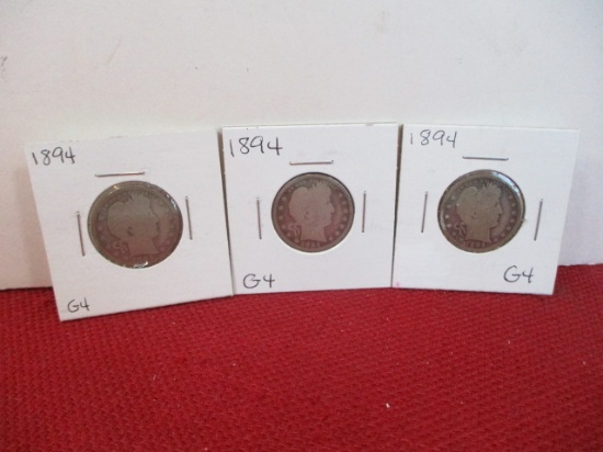 1894 Barber Silver Quarter Dollar Coins-Lot of 3