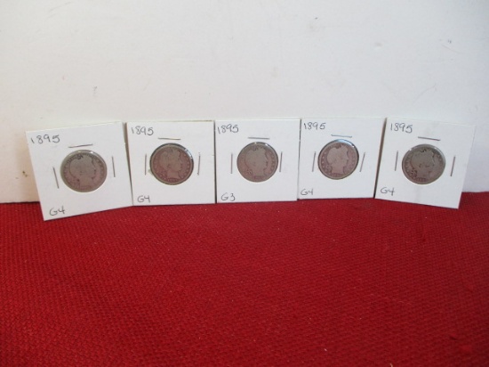 1895 Barber Silver Half Dollar Coins-Lot of 5