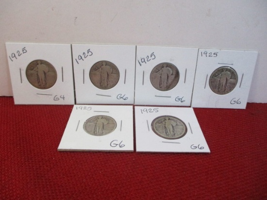 1925 Silver Standing Liberty Quarter Dollar Coins-Lot of 6