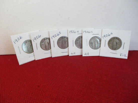 1926 and 1926-S Silver Standing Liberty Quarter Dollar Coins-Lot of 5
