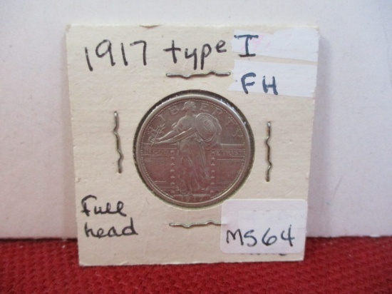 1917 Type I Silver Standing Liberty Quarter Dollar Coin