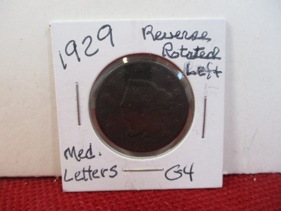 1929 Reverse Rotated Left Medium Letter Large Cent Copper Coin