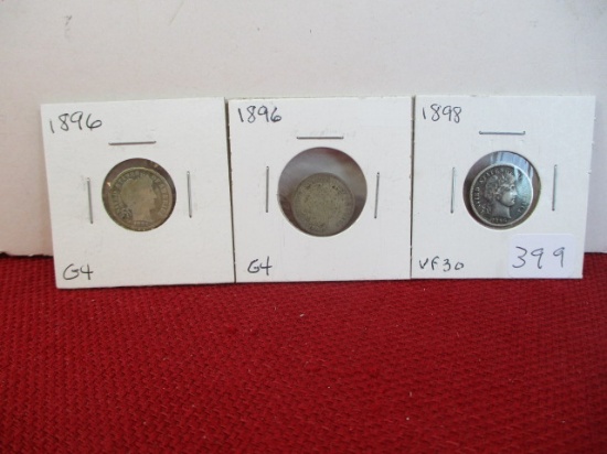 Mixed Silver Barber Dimes-Lot of 3-A