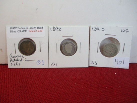 Mixed Silver Barber Dimes-Lot of 3-C