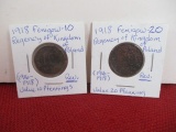 1918 Regency of Kingdom of Poland 20 Fenigow Coin Pair