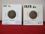 1858 Small Letters Flying Eagle Pennies Pair