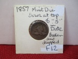 1858 Mint Die Error at Top of 5 (broken and dropped) Flying Eagle Penny