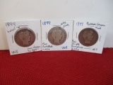 1899 Barber Silver Half Dollar Mixed Lot-3 Coins