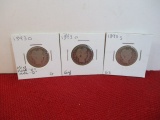 1893-S and 1893-O Barber Silver Quarter Dolaar Coins-Lot of 3
