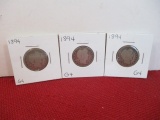 1894 Barber Silver Quarter Dollar Coins-Lot of 3