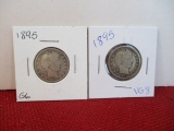 1895 Barber Silver Quarter Dollar Coins Pair
