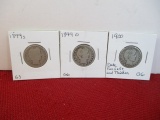 1899-S, 1899-O, and 1900 Barber Silver Quarter Dollar Coins