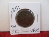 1851 Reverse Rotated Left Large Cent Copper Coin