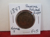 1847 Reverse Rotated Right normal 7 Large Cent Copper Coin