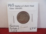 1913 Reverse Roated Left Silver Barber Dime Coin