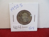 1932-S Silver Washington Quarter Dollar Coin-A