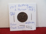 1907 Austrian 2 Heller Coin