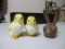 Pair of Glazed Ceramic Chick Figures + Resin Rabbit Head