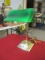 Brass Bankers Lamp w/ Green Glass Shade