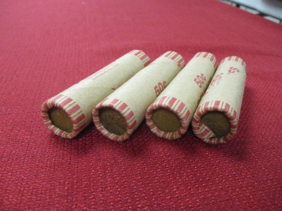 Four Rolls of Mixed Wheat Pennies-A