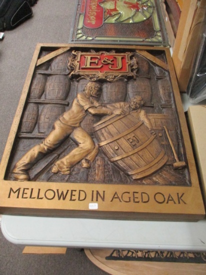 E & J Brandy Embossed Advertising Signs-Lot of 2