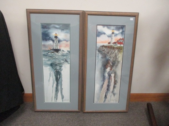 Pair of Artist Signed Lighthouse Prints