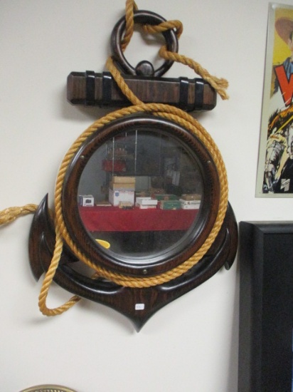 Nautical Anchor with Rope Wooden Mirror