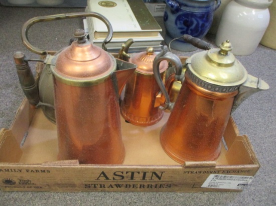 Mixed Brass/Copper Coffee Pots-Lot of 5