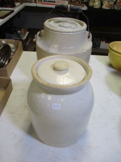 Pair of Covered Stoneware Jars