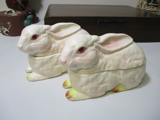 Pair of Lefton Rabbit Candy Dishes