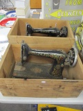Pair of Antique Singer Sewing Machines in Wood Crates