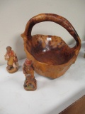 Carved Burl Wood Bowl w/ German Wood Figures