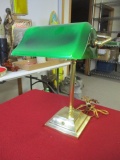 Brass Bankers Lamp w/ Green Glass Shade