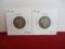 1915 Silver Barber Quarter Dollar Coin Pair