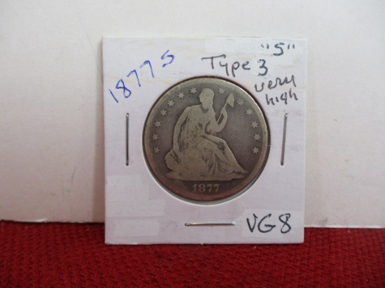 1877-S Type III Very High "S" Seated Silver Half Dollar Coin