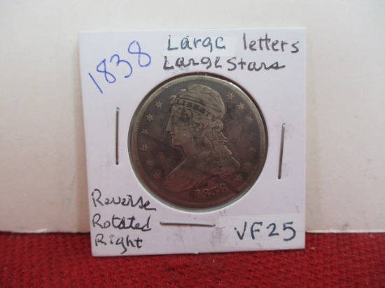 *1838 Large Letter Small Stars Capped Bust Silver Half Dollar Coin