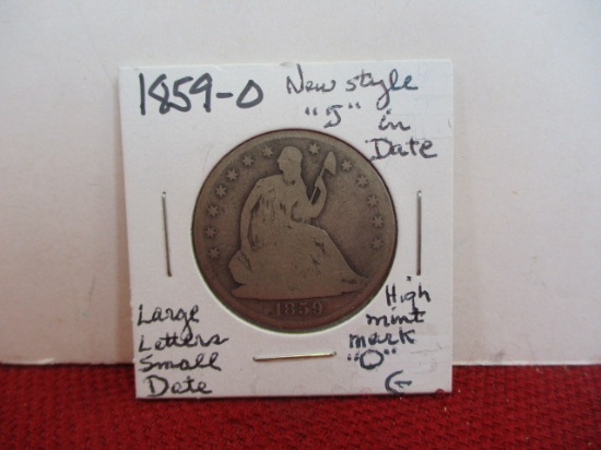 1859-O new Style "5" in Date Silver Seated Liberty Half Dollar Coin