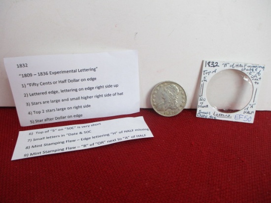 1832 Silver Capped Bust Half Dollar Coin-A