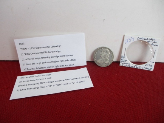 1833 Silver Capped Bust Half Dollar Coin-B