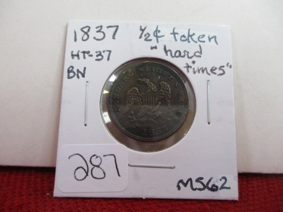 *1837 1/2 Cent Hard Times Token